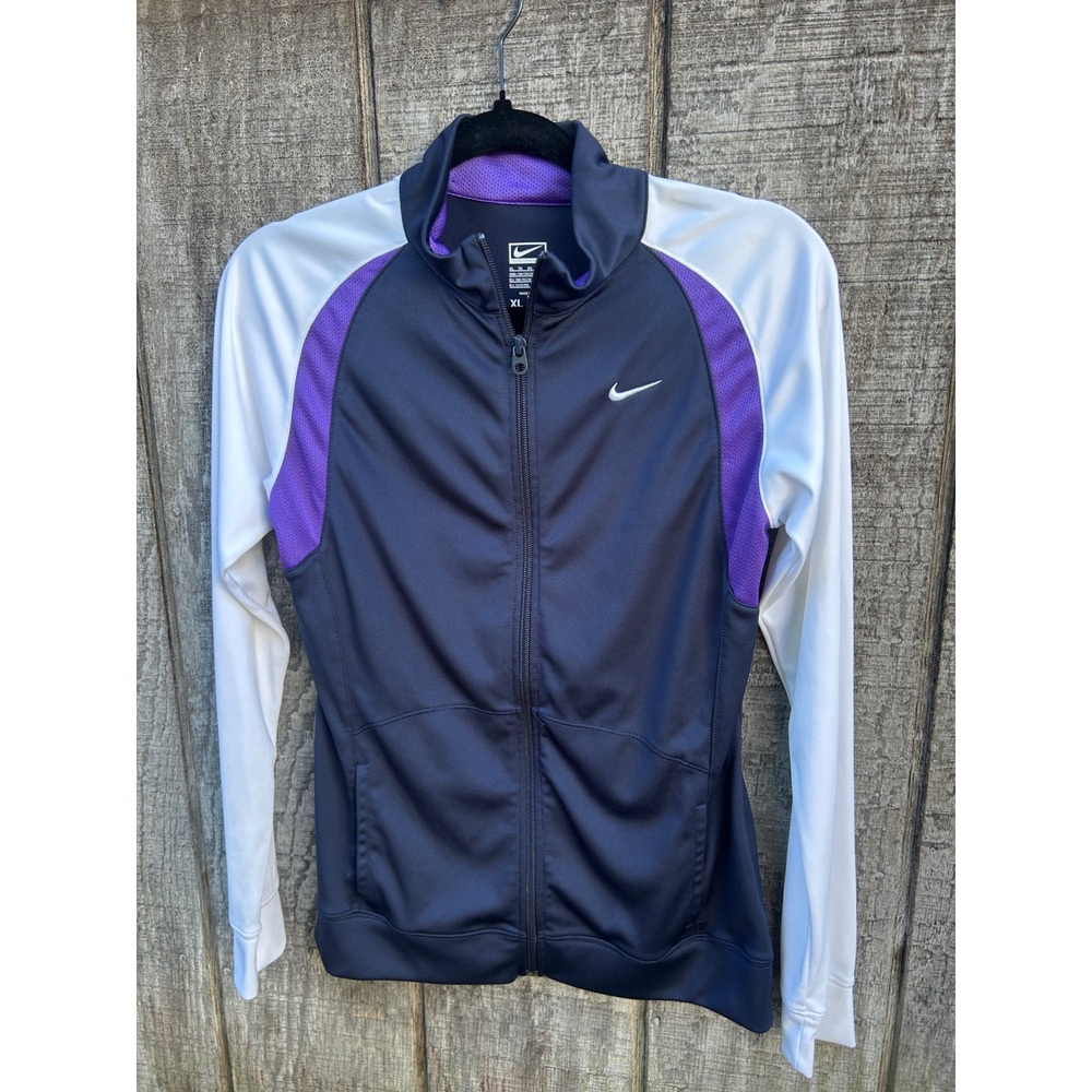 Nike Performance Track Jacket XL Purple Navy White Full Zip Athletic Y2K